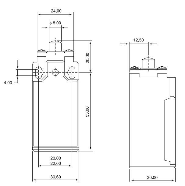 CLS 101 / Chave fim de curso acionamento tipo pino metalico 1NA+1NF 10A/250V IP66 - Imagem 3