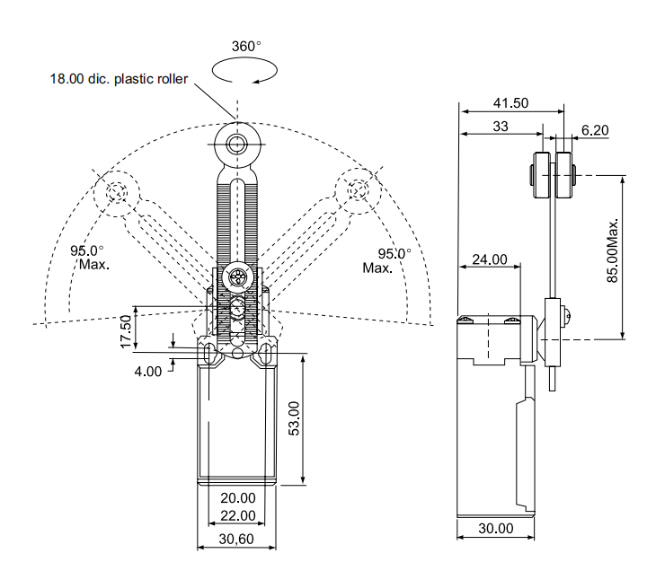 CLS 131 / Chave fim de curso acionamento tipo roldana ajustavel 1NA+1NF 10A/250V IP66 - Imagem 3