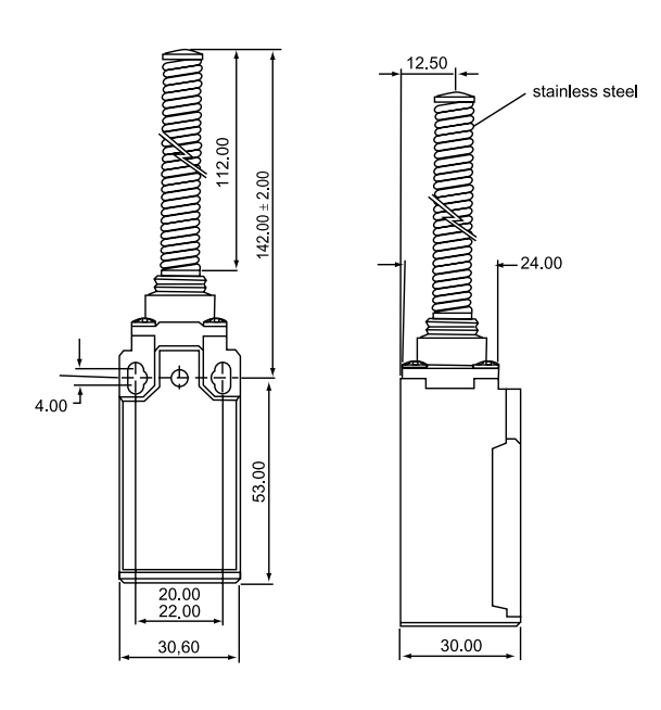 CLS 181 / Chave fim de curso acionamento tipo pino haste flexivel metalica 1NA+1NF 10A/250V IP66 - Imagem 3