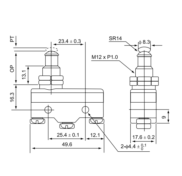CM 1307 / Micro switch fim de curso acionamento tipo pino metal 15A/250V - Imagem 3
