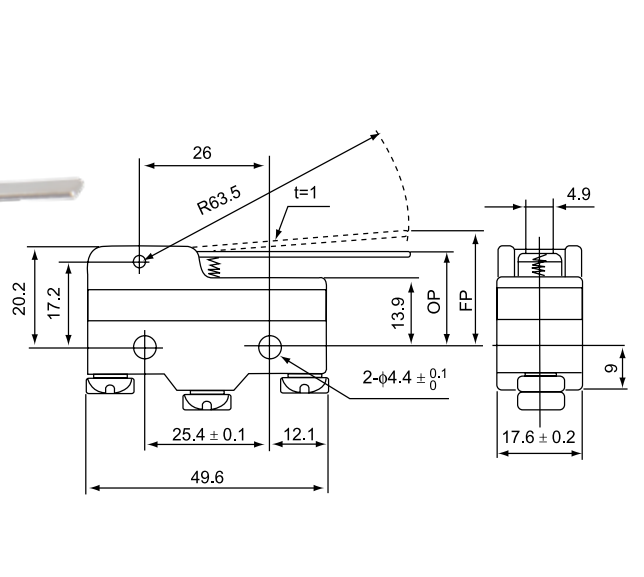 CM 1701 / Micro switch fim de curso acioamento tipo haste longa metal 15A/250V - Imagem 3
