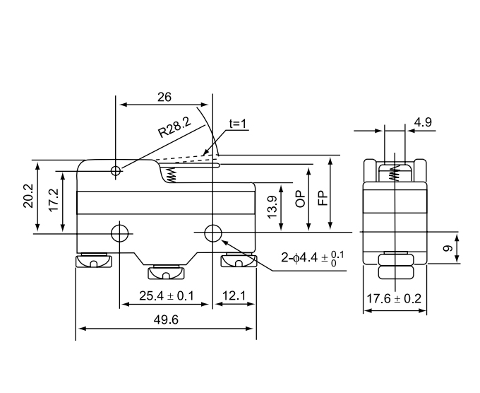 CM 1702 / Micro switch fim de curso acionamento tipo haste curta metal 15A/250V - Imagem 3