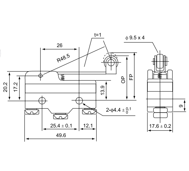 CM 1703 / Micro switch fim de curso acionamento tipo pino haste longa com roldana 15A/250V - Imagem 3