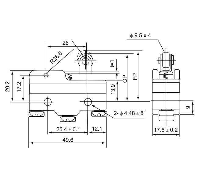 CM 1704 / Micro switch fim de curso acionamento tipo pino haste curta com roldana 15A/250V - Imagem 3