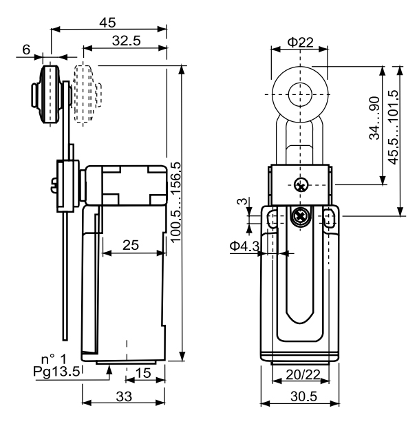 CZE 00 FM / Chave fim de curso acionamento tipo haste regulavel c/ roldana de borracha 1NA/1NF 10A/250V IP40 - Imagem 3