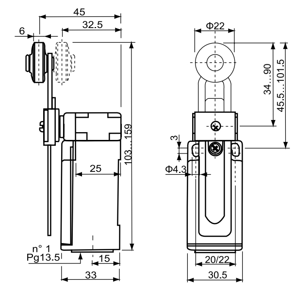 CZE 03 FI / Chave fim de curso acionamento tipo haste regulavel c/ roldana plastica 2NF 10A/250V IP40 - Imagem 3