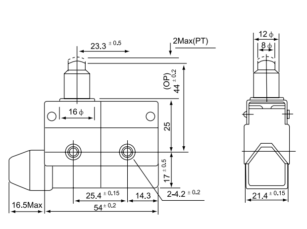 CZ 7110 / Micro switch fim de curso acionamento tipo pino 1NA/1NF 10A/250V IP40 - Imagem 3