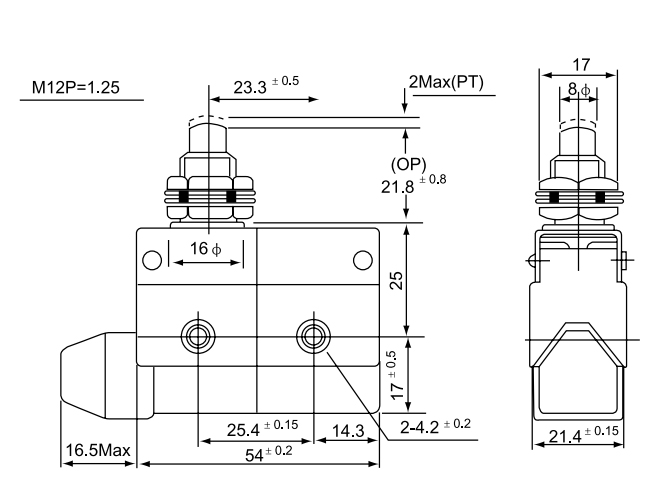 CZ 7310 / Micro switch fim de curso acionamento tipo pino com rosca 1NA/1NF 10A/250V IP40 - Imagem 3