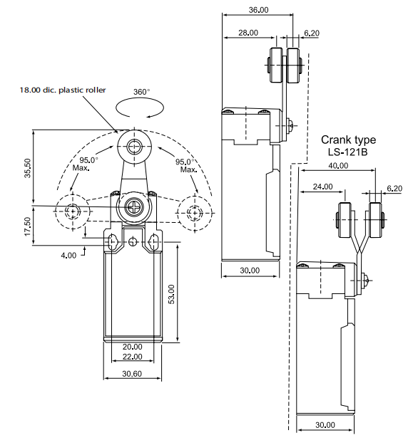 CLS 121 / Chave fim de curso acionamento tipo roldana metal 1NA+1NF 10A/250V IP66 - Imagem 3