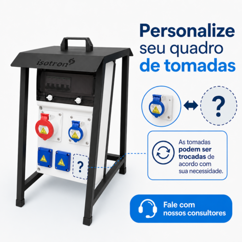 Alternative view of Quadro Robô de Tomadas com Cavalete e Pingadeira 5 Saídas | 1x 3P+N+T 32A + 1x 2P+T 16A + 3x NBR 20A | IP66
